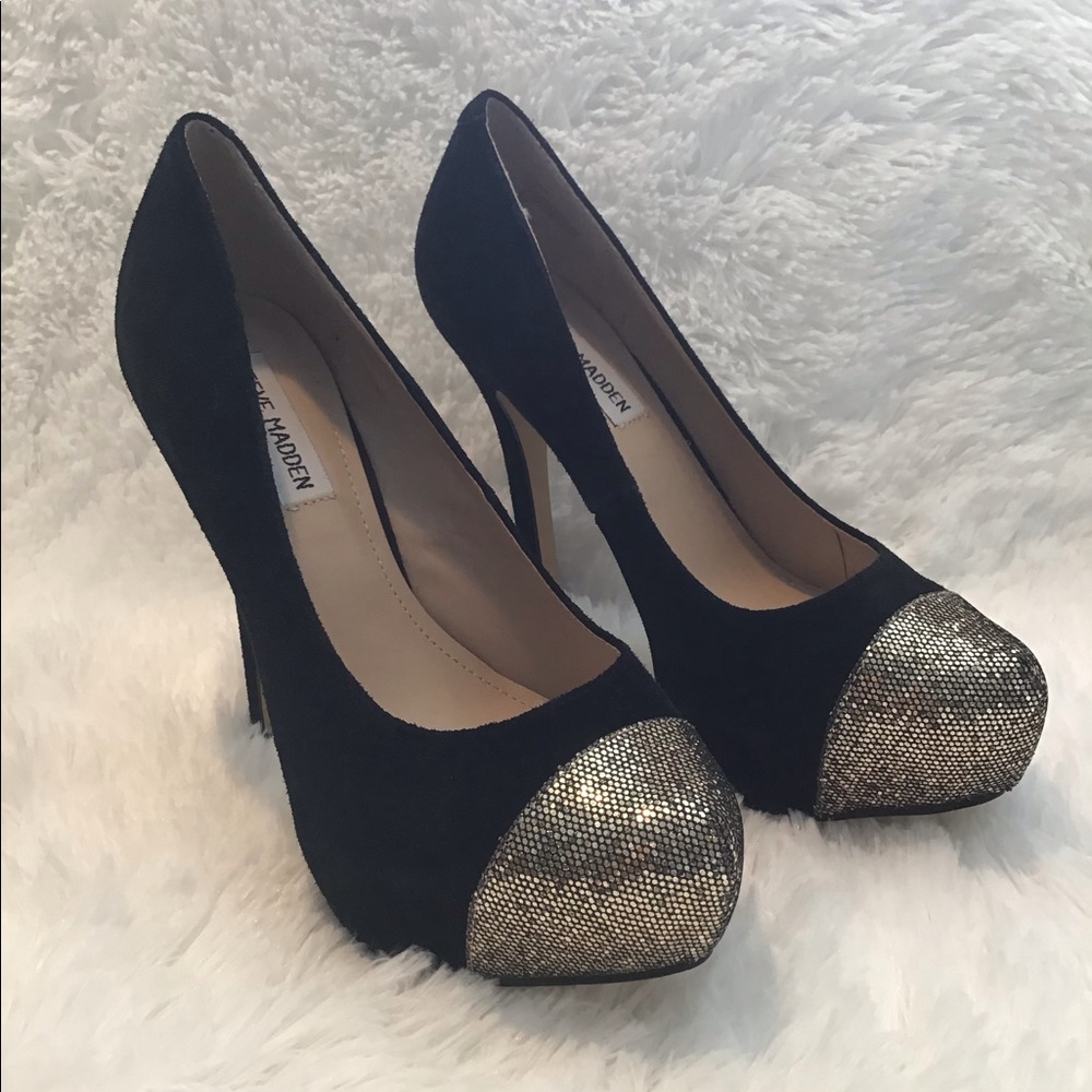 Steve Madden Platform Heels Black Leather 8.5